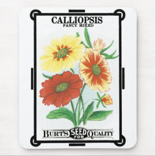 Vintage-Samenpaket-Label-Kunst, Calliopsis-Blumen Mousepad