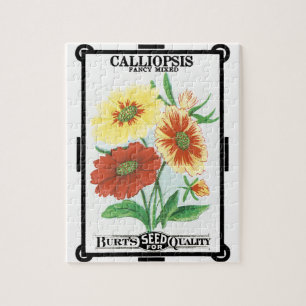 Vintage-Samenpaket-Label-Kunst, Calliopsis-Blumen Puzzle