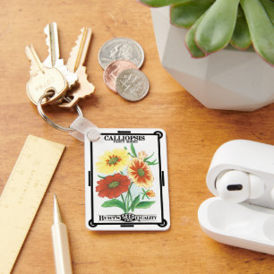 Vintage-Samenpaket-Label-Kunst, Calliopsis-Blumen Schlüsselanhänger
