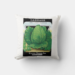 Vintage-Samenpaket-Label-Kunst, Grüner Kohl Kissen