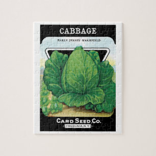 Vintage-Samenpaket-Label-Kunst, Grüner Kohl Puzzle