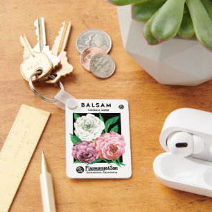 Vintage-Samenpaket-Label-Kunst, Kamelien-Blüten Schlüsselanhänger