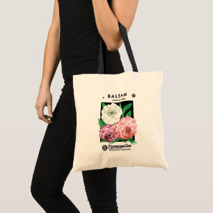 Vintage-Samenpaket-Label-Kunst, Kamelienblüten Tragetasche