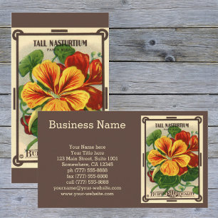 Vintage-Samenpaket-Label-Kunst, Kapuzinerkresse-Bl Visitenkarte