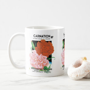 Vintage-Samenpaket-Label-Kunst, Nelkenblumen Kaffeetasse