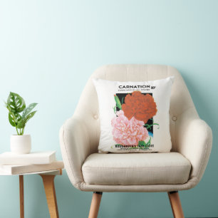 Vintage-Samenpaket-Label-Kunst, Nelkenblumen Kissen