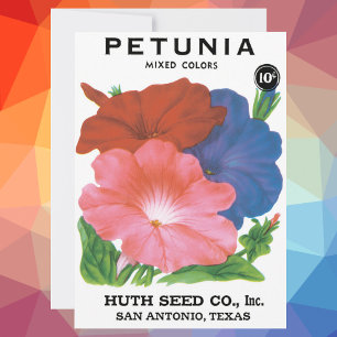 Vintage-Samenpaket-Label-Kunst, Petunienblumen