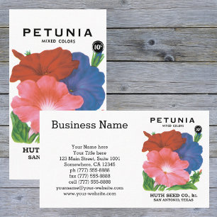 Vintage-Samenpaket-Label-Kunst, Petunienblumen Visitenkarte