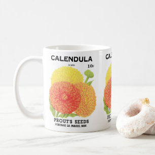 Vintage-Samenpaket-Label-Kunst, Ringelblumen Kaffeetasse