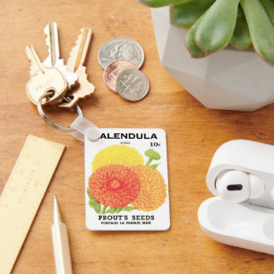 Vintage-Samenpaket-Label-Kunst, Ringelblumen Schlüsselanhänger