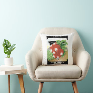 Vintage-Samenpaket-Label-Kunst, Scharlachrote Radi Kissen