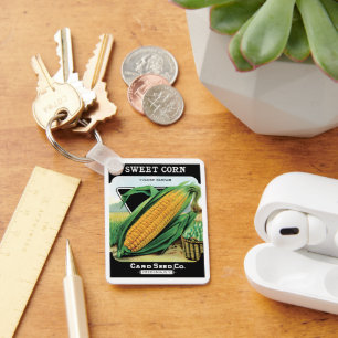 Vintage-Samenpaket-Label-Kunst, Süßer Gelber Mais Schlüsselanhänger