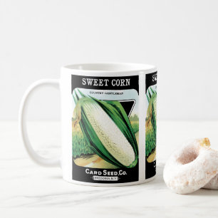 Vintage-Samenpaket-Label-Kunst, süßer weißer Mais Kaffeetasse
