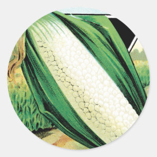 Vintage-Samenpaket-Label-Kunst, Süßer Weißer Mais Runder Aufkleber