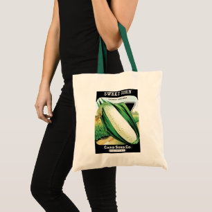Vintage-Samenpaket-Label-Kunst, süßer weißer Mais Tragetasche