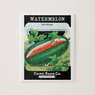Vintage-Samenpaket-Label-Kunst, Wassermelonen Obst Puzzle