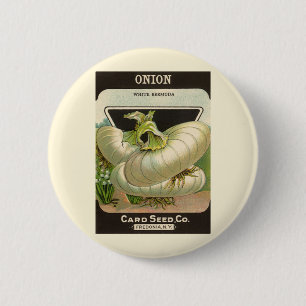 Vintage-Samenpaket-Label-Kunst Weiße Bermuda-Zwieb Button