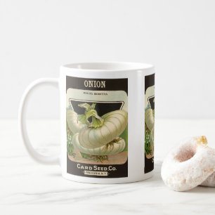 Vintage-Samenpaket-Label-Kunst Weiße Bermuda-Zwieb Kaffeetasse