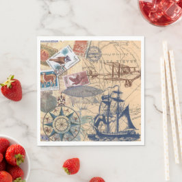 Vintage Sammlung von Briefmarke, Segelboot, Papier Serviette