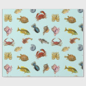 Vintage Sammlung von Fischen und Muschel  Geschenkpapier (Flach)
