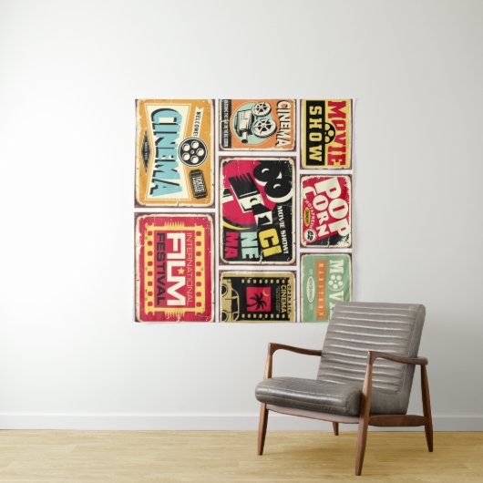 Vintage Sammlung von Kinozinnschildern. Filmbranch Wandteppich (Beispiel (Horizontal))