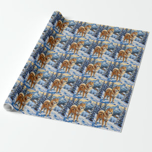 Vintage Samojede in alpinem Weihnachtslandschaft Geschenkpapier