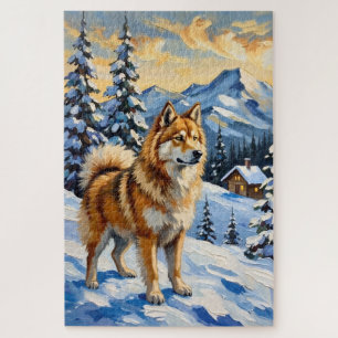 Vintage Samojede in alpinem Weihnachtslandschaft Puzzle