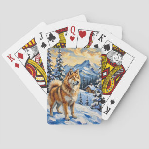 Vintage Samojede in alpinem Weihnachtslandschaft Spielkarten