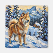 Vintage Samoyed in Alpine Christmas Landscape Magnet (Vorne)