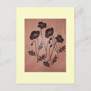 Vintage Samt-Mohnblumen Postkarte