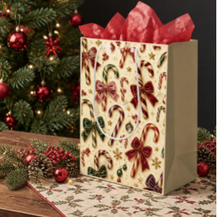 Vintage Samt-Schleife und Candy Cane Weihnachten Mittlere Geschenktüte