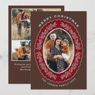 Vintage Samt Weihnachten Rot Grün Gestreift 5 Foto