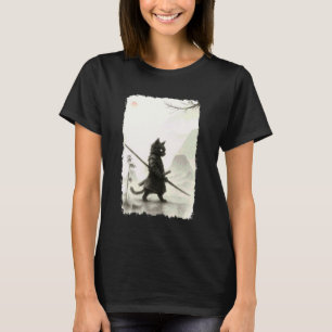 Vintage-Samurai-Katze Bushido Japanische Ukiyo-Gra T-Shirt