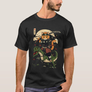 Vintage-Samurai-Katze-Dinosaurier-Japanische-Kunst T-Shirt