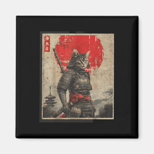 Vintage-Samurai-Katze Japanische Grafische T-Shirt Magnet