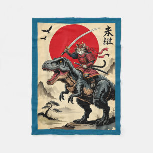 Vintage-Samurai-Katze reitet auf Dinosaurier japan Fleecedecke