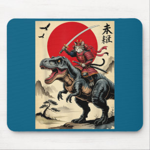 Vintage-Samurai-Katze reitet auf Dinosaurier japan Mousepad