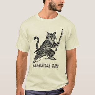 Vintage-Samurai-Katze-T-Shirt – Schwertzieh-Moment T-Shirt