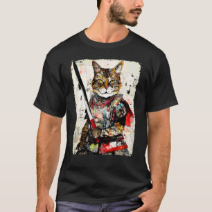 Vintage-Samurai-Katze-Tee Japanischer-Ninja-Urban- T-Shirt