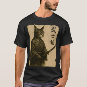 Vintage Samurai Katze Ukiyo-e Krieger Kunst Japani T-Shirt
