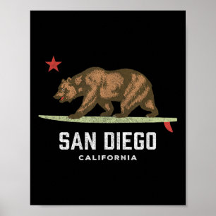 Vintage San Diego Kalifornien Bär Surfen Jungen Mä Poster