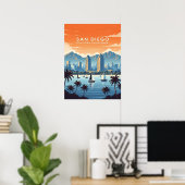 Vintage San Diego skyline with sailboats Poster (Heimbüro)