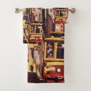 Vintage San Francisco Cable Cars Reiseplakat Kunst Badhandtuch Set
