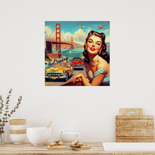 Vintage San Francisco Girl Illustration Poster (Küche)