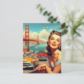 Vintage San Francisco Girl Illustration Postkarte (Stehend Vorderseite)