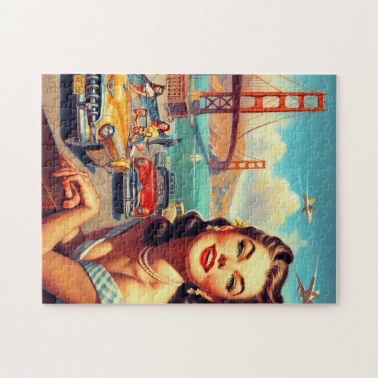 Vintage San Francisco Girl Illustration Puzzle (Horizontal)