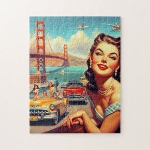 Vintage San Francisco Girl Illustration Puzzle