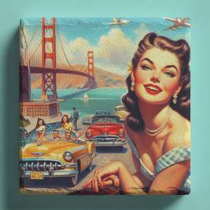 Vintage San Francisco Girl Illustration Steinuntersetzer