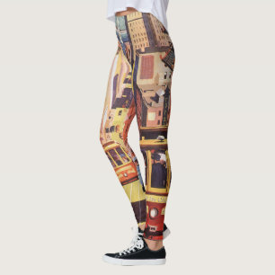 Vintage San Francisco Kabelstraßenbahn Reiseplakat Leggings