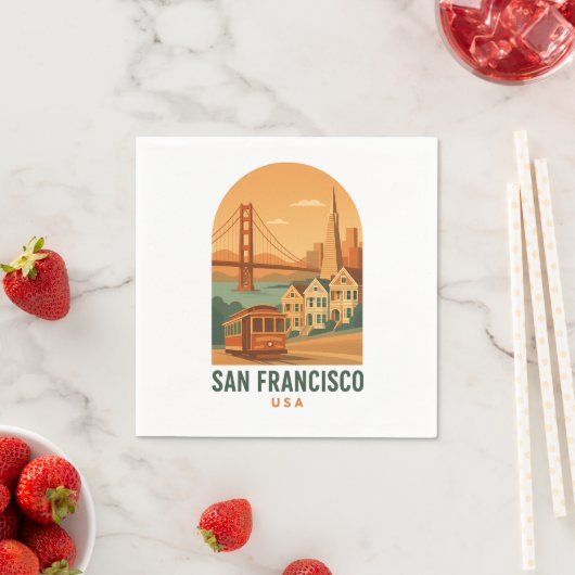 Vintage San Francisco Travel Poster Napkins | Gold Serviette (Beispiel)